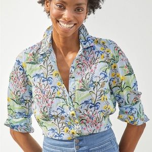 J. McLaughlin Britt Linen Shirt in Gardenside Lightblue Size S